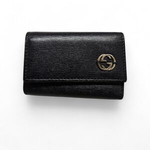 Gucci Leather Keyholder And Compact Wallet In Navy Blue And Silver Monogram